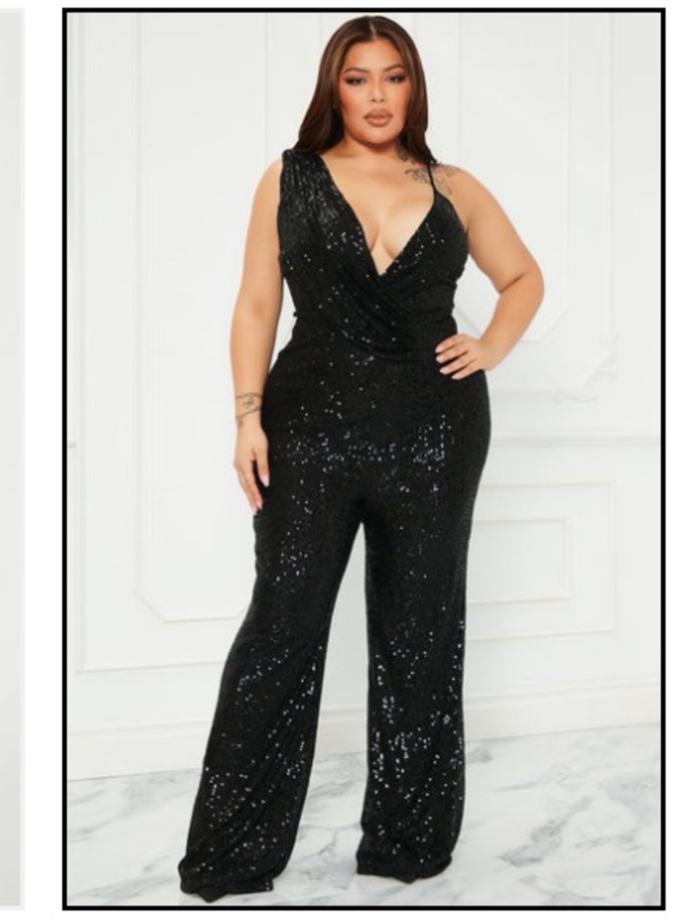 Fashion Nova Black Sequin Wide-Leg Jumpsuit